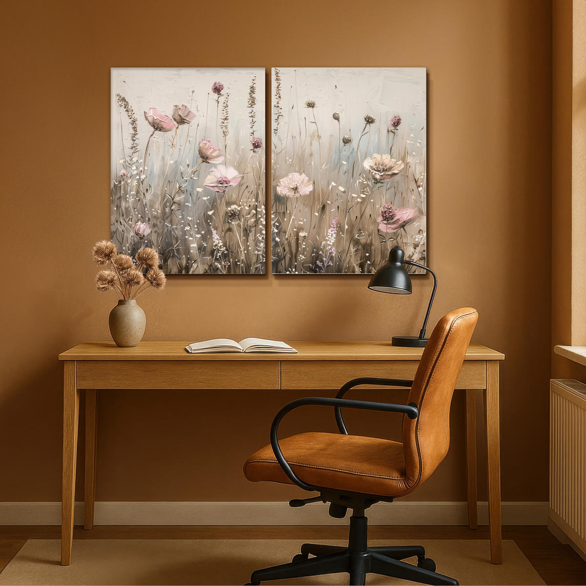 LEINWANDBILD 2er Set Blumen - Beige - Modern - Rosa 120x80 cm - Ecru, Textil (120/80cm) - MuchoWow
