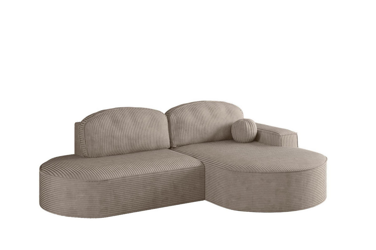 ECKSOFA mit Schlaffunktion und Bettkasten Modena Runden stoff Poso Dunkelbeige Rechts - Cappuccino, Holz/Textil (278/179cm) - Kaiser Möbel