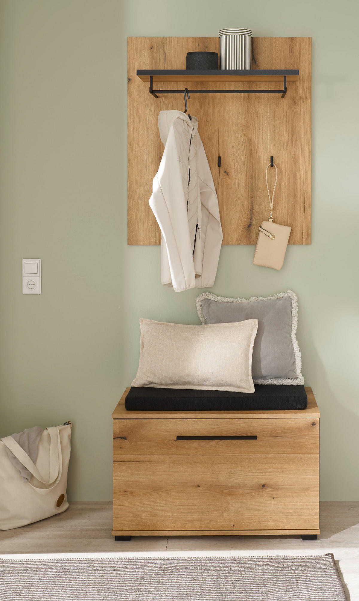 GARDEROBEN-SET 3-teilig Evoke Eiche 80 cm, Kombination mit Stauraum - Eichefarben/Dunkelgrau, Holzwerkstoff/Kunststoff (80/200/40cm) - Furn.Design