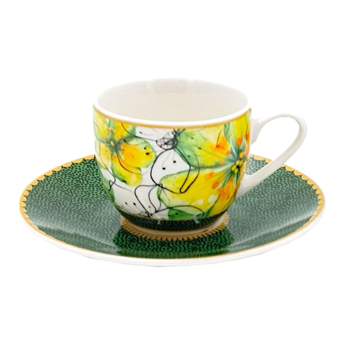 ESPRESSOTASSEN mit Untertassen 6er Set MIRABILIA 90 ml "Libellula" - Orange, Keramik (0.36L) - Rose & Tulipani