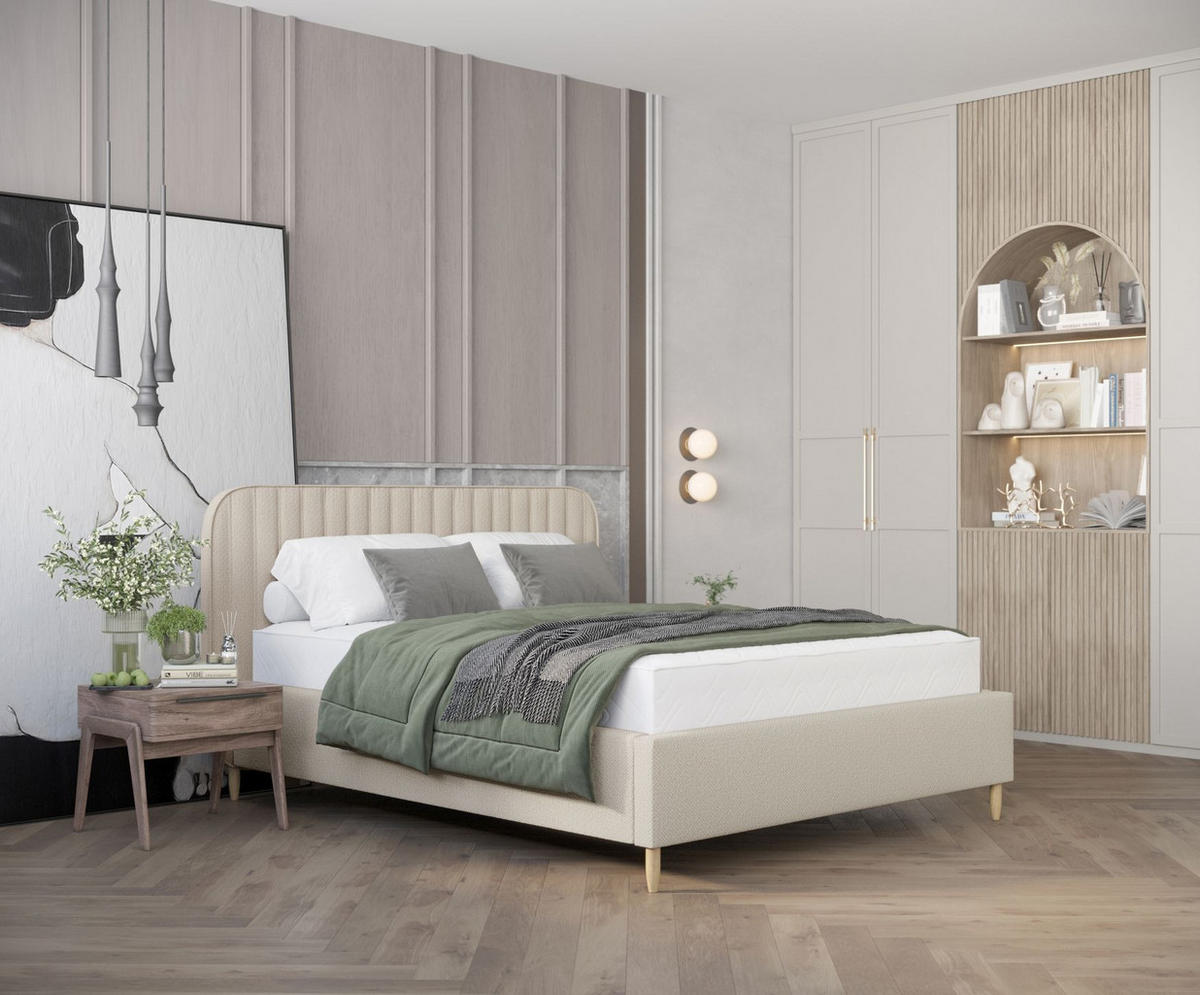 POLSTERBETT Noto Beige 120/200 cm im Chenille-Stoff - Beige/Naturfarben, Holz/Holzwerkstoff (120/200cm) - Maison de Reve