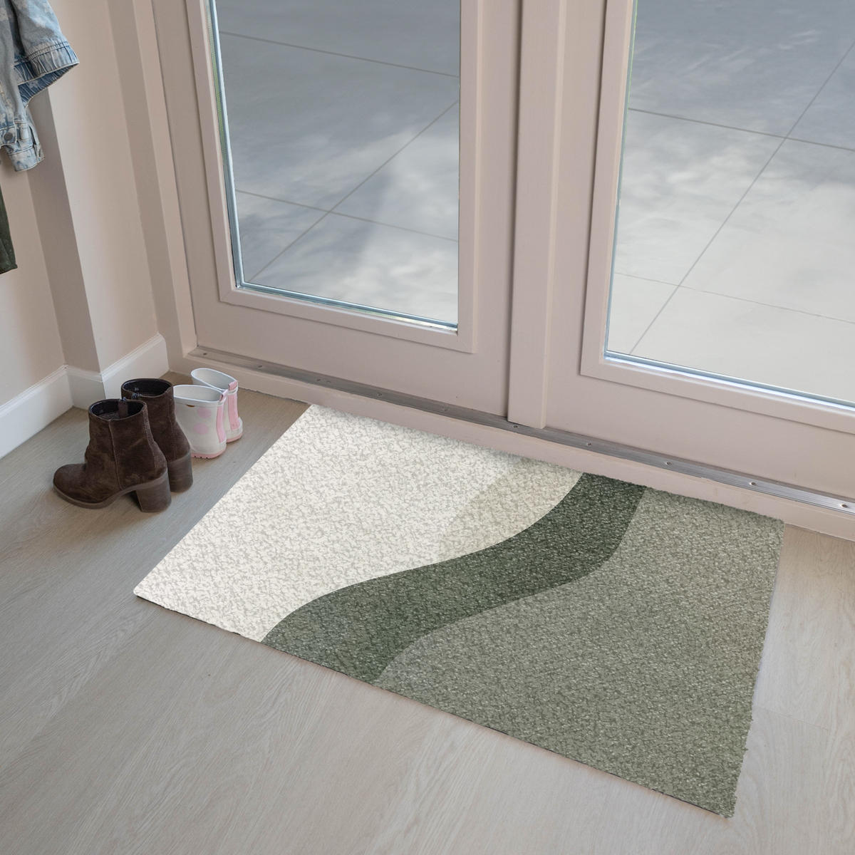 FUSSMATTE Japandi - Grün - Abstrakt - Modern 90x60 cm - Olivgrün, Kunststoff (90/0.4cm) - MuchoWow