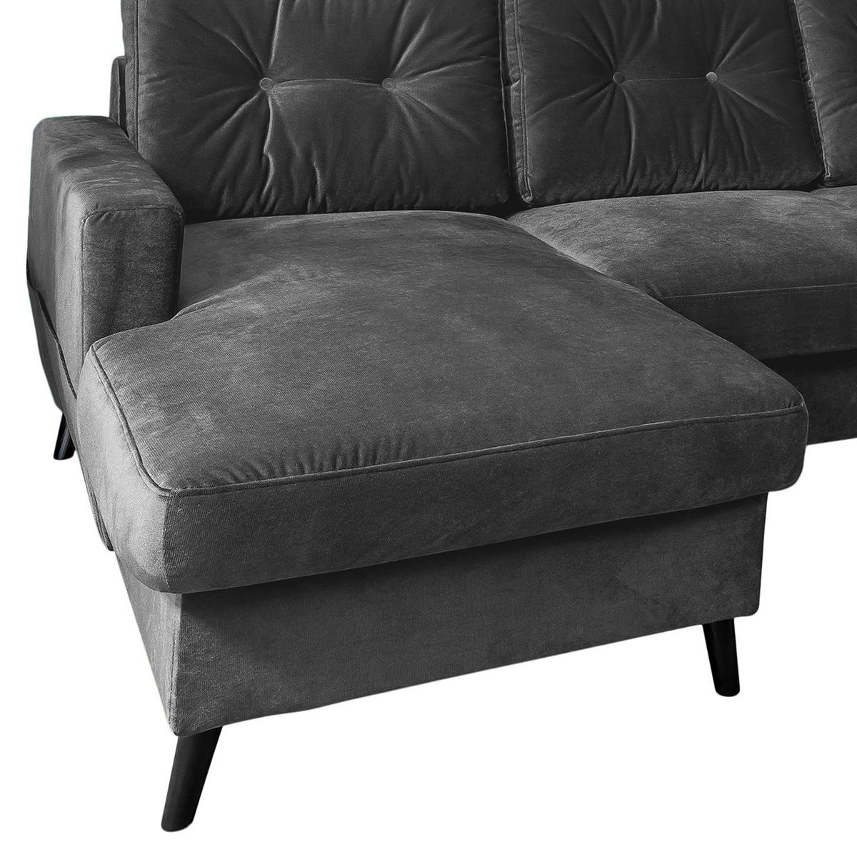 WOHNLANDSCHAFT mit Longchair - Dunkelgrau/Schwarz, Buchenholz/Textil (297/90/200cm) - home24