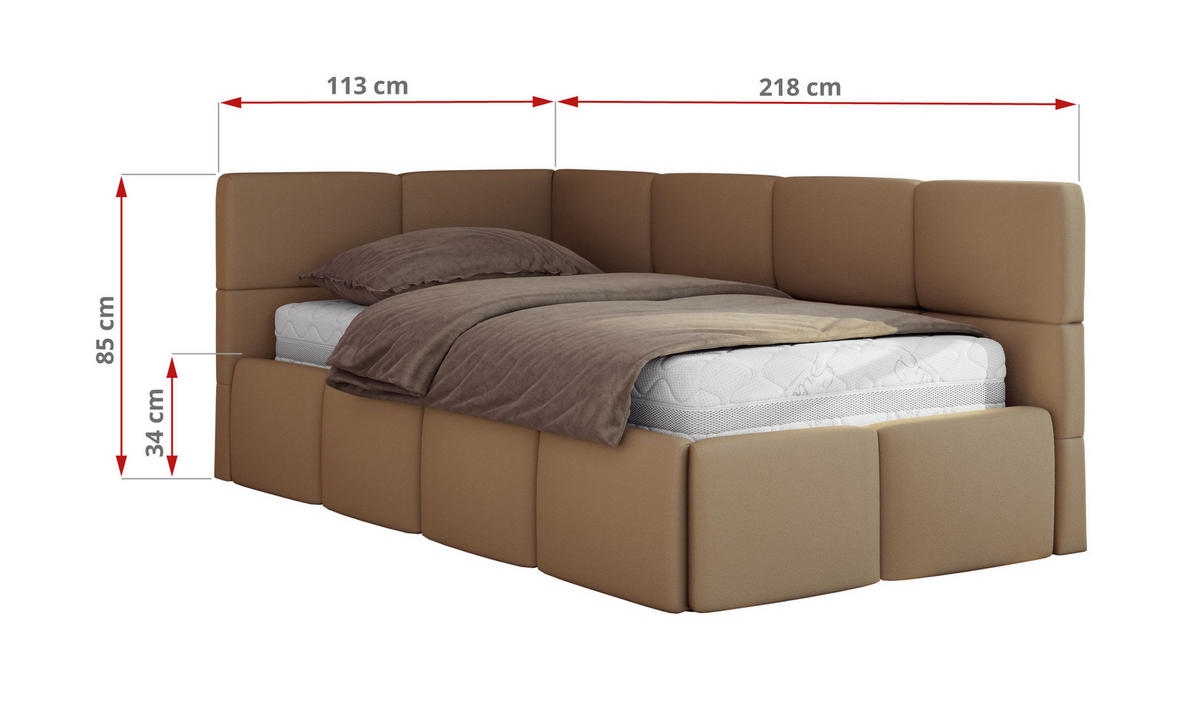 JUGENDBETT ARVO 90/200 - Braun Kunstleder - Foam-Matratze - Rechts Seite - Braun, Textil (90/200cm) - MKS