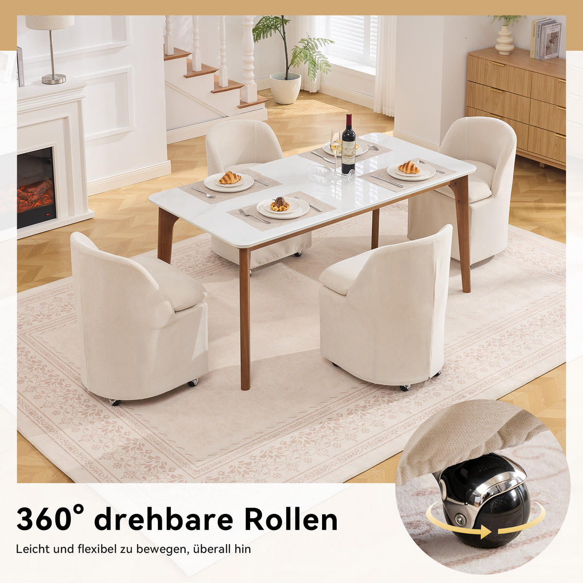 POLSTERSTUHL DE-36250 2er-Set mit Universalrollen Beige - Beige, Metall (53/78.5/53.5cm) - ComfortXL