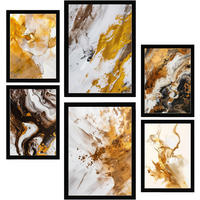 POSTER Set Mit 6 Abstrakte Farbe Braun Weiß Gold Formen A3 & A4 Schwarzer Rahmen - Schwarz, Papier (29/3/42cm) - Nacnic