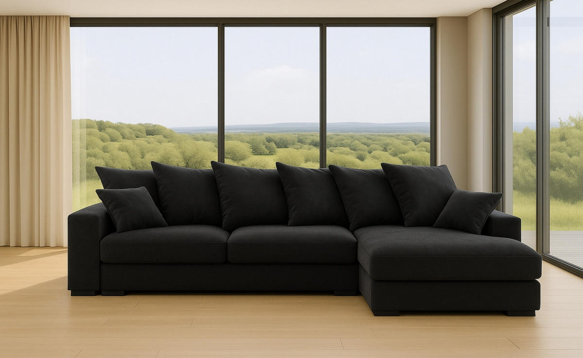 ECKSOFA Mit Schlaffunktion Und Bettkasten Couch L-form Gabon Stoff Riviera Rechts Schwarz - Schwarz, Holz (285/155cm) - Kaiser Möbel
