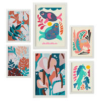 POSTER Set Mit 6 Lebende Harmonie In Tiere Zusammenfassungen A3 & A4 Weißer Rahmen - Weiß, Papier (29/3cm) - Nacnic