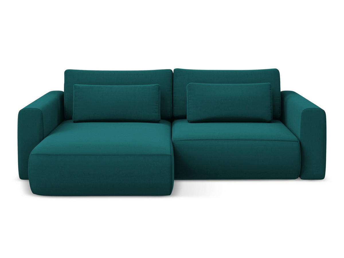 ECKSOFA mit Schlaffunktion Samt Stoff Blau - Blau/Petrol, Kunststoff/Textil (149/240cm) - Makamii