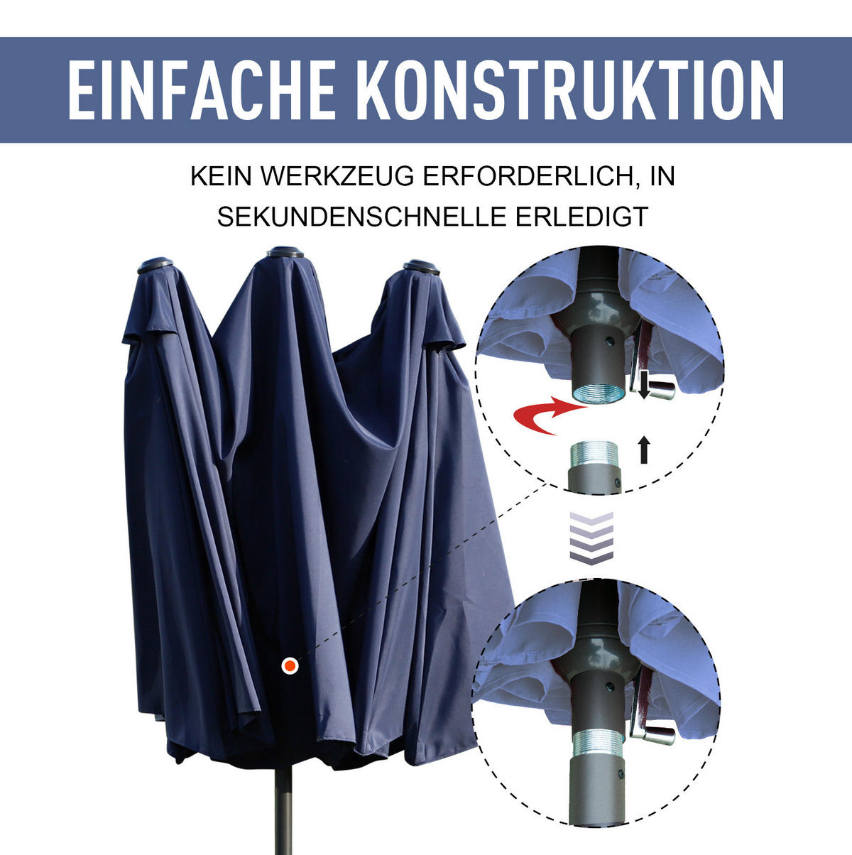 SONNENSCHIRM rund 260 cm in Rot mit Kurbel und Neigefunktion - Rot, Metall (260/260cm) - BEAOK