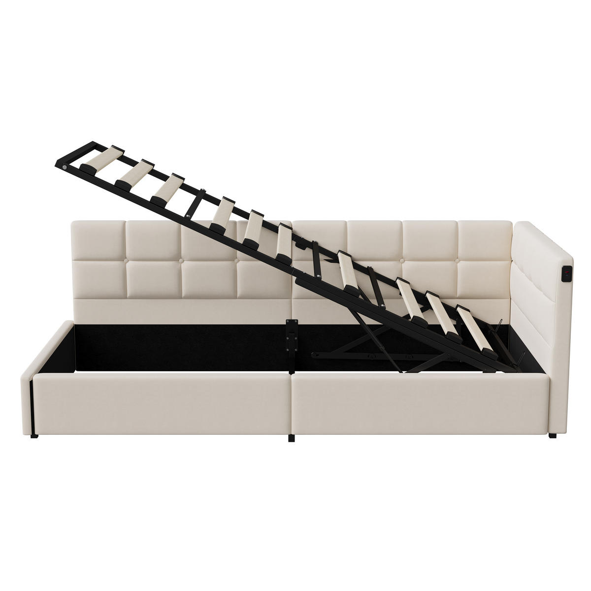 POLSTERBETT 90x200 cm LED Stauraum Lattenrost beige - Beige, Holz (90/200cm) - LEBENLANG