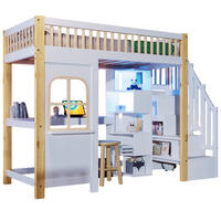 HOCHBETT 90/200 cm mit LED-Leuchten und Schreibtisch in Weiß und Natur mit Matratze - Weiß, Holzwerkstoff (140/200cm) - OKWISH