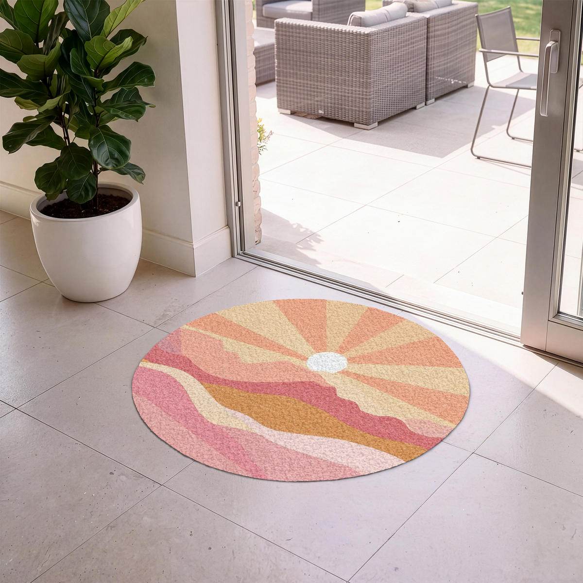 ROHOŽKA Hory - Abstraktní - Sluneční paprsky - Růžová 90x90 cm - růžová, textil/umělá hmota (90/0.4cm) - MuchoWow
