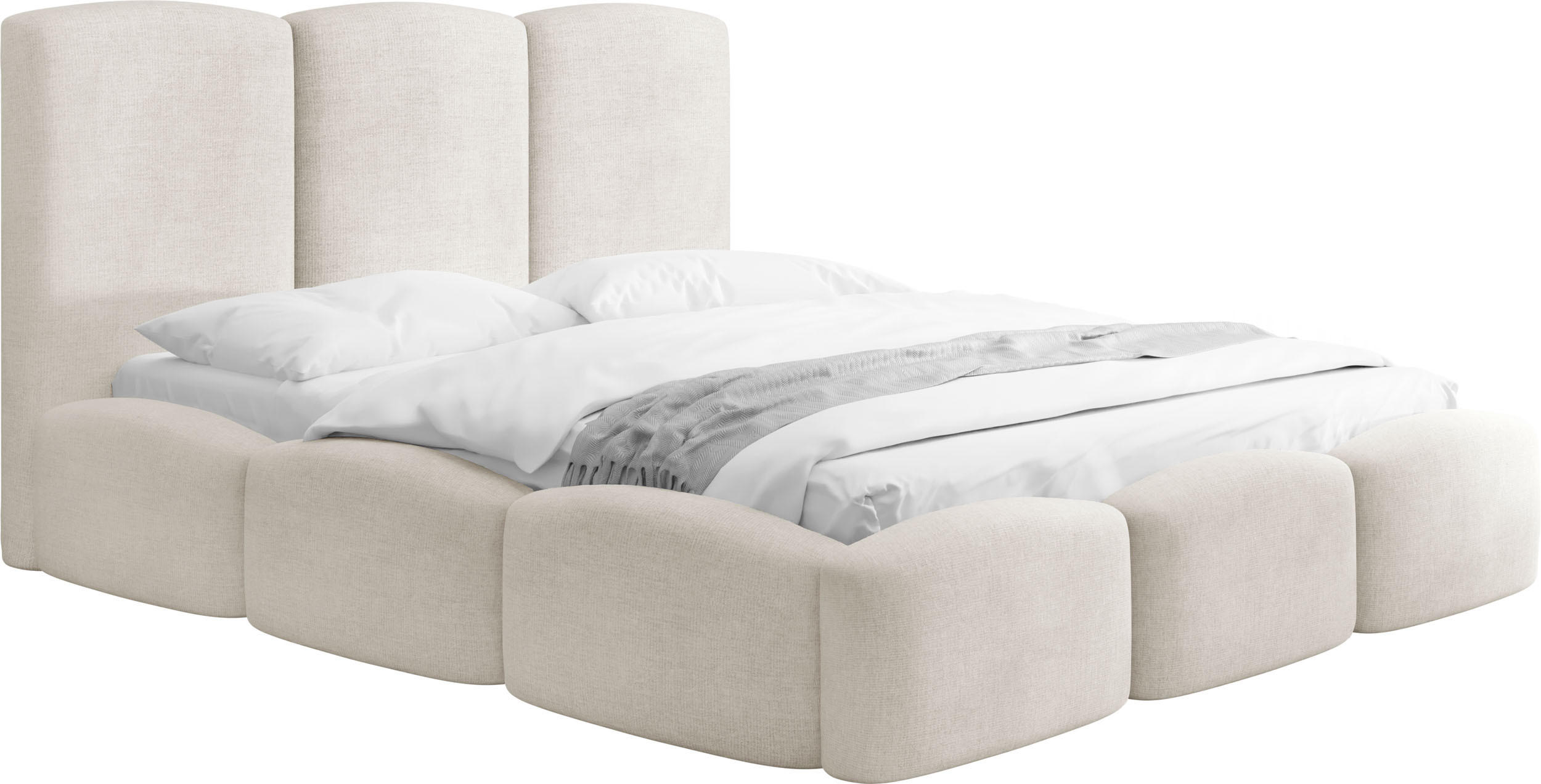 POLSTERBETT Harmony mit Bettkasten & Lattenrost in Creme Chenille 120 x 200 cm - Beige/Birkefarben, Holzwerkstoff/Kunststoff (120/200cm) - WFL GROUP