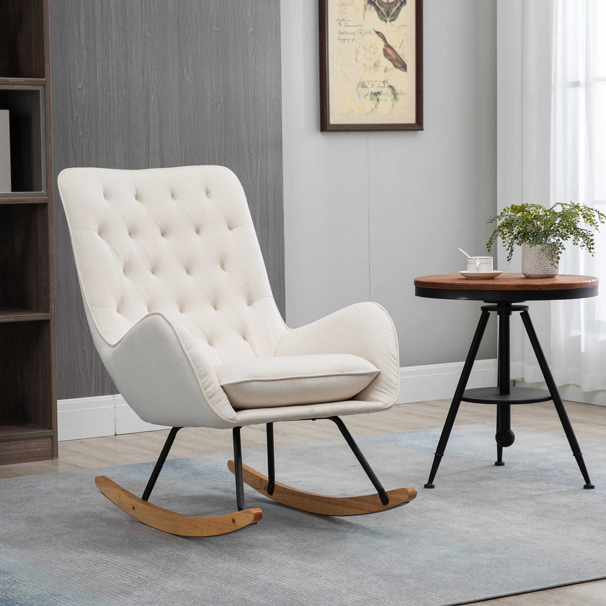 SCHAUKELSTUHL, Relaxstuhl, Cremeweiß - Creme, Holz (90/100/69cm) - HOMCOM