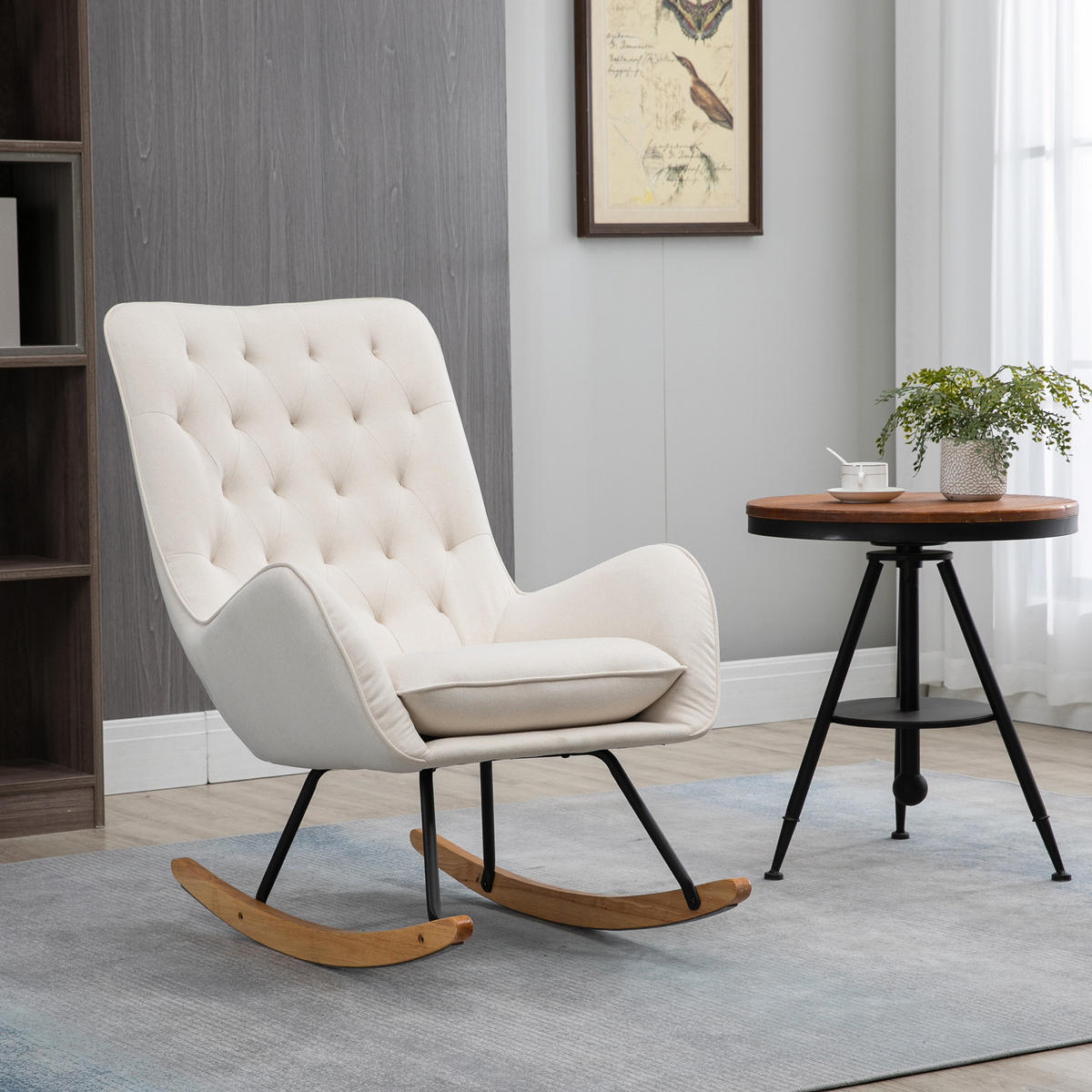 SCHAUKELSTUHL, Relaxstuhl, Cremeweiß - Creme, Holz (90/100/69cm) - HOMCOM