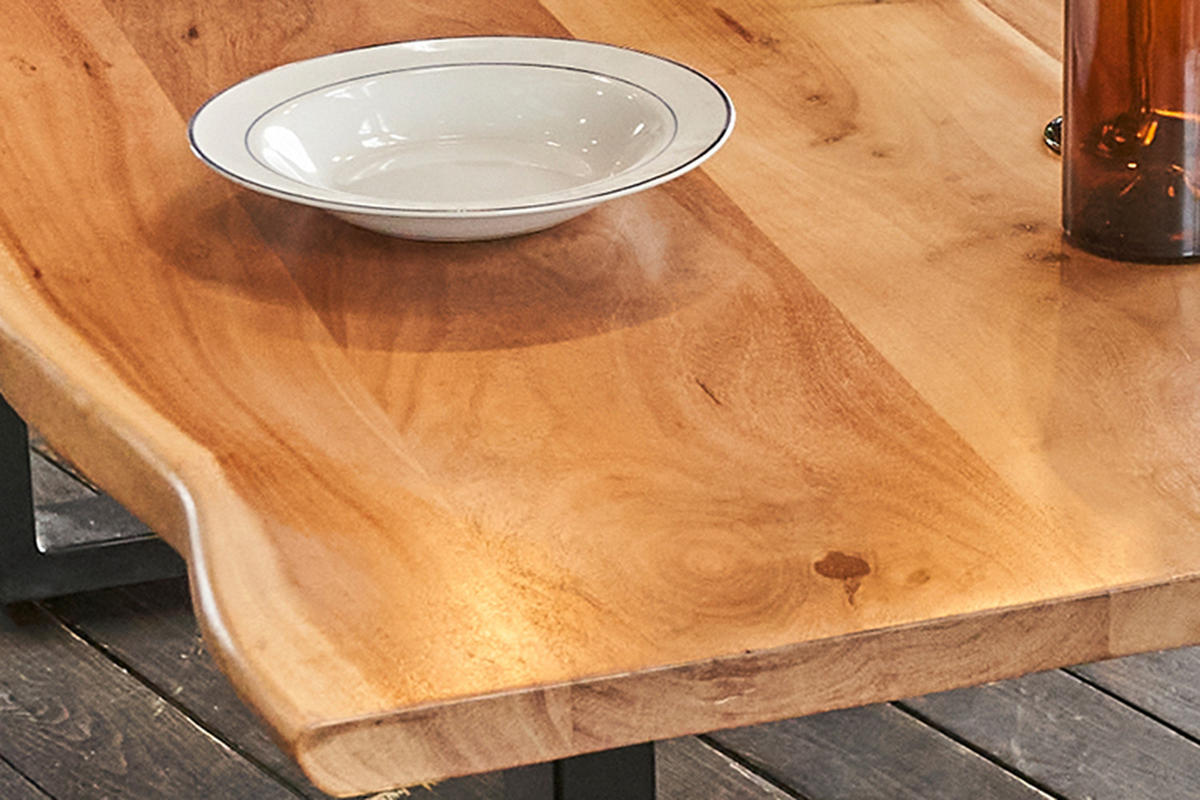 ESSTISCH LORE Holz Akazie - Schwarz/Naturfarben, Holz/Metall (240/100/76cm) - KAWOLA