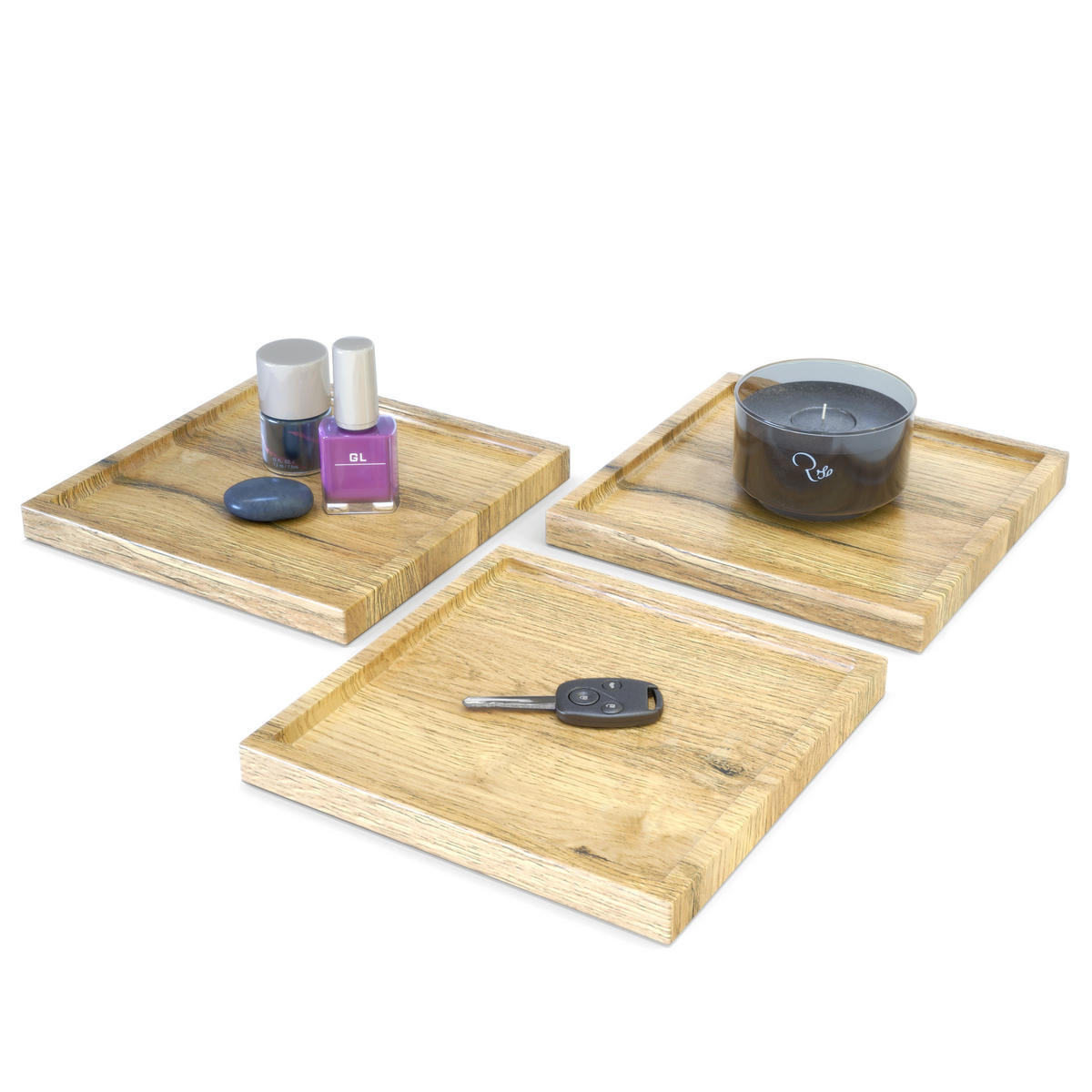 DEKOSCHALE Maya Eiche Natur 3er Set - Eichefarben, Holzwerkstoff (1.8cm) - Vladon