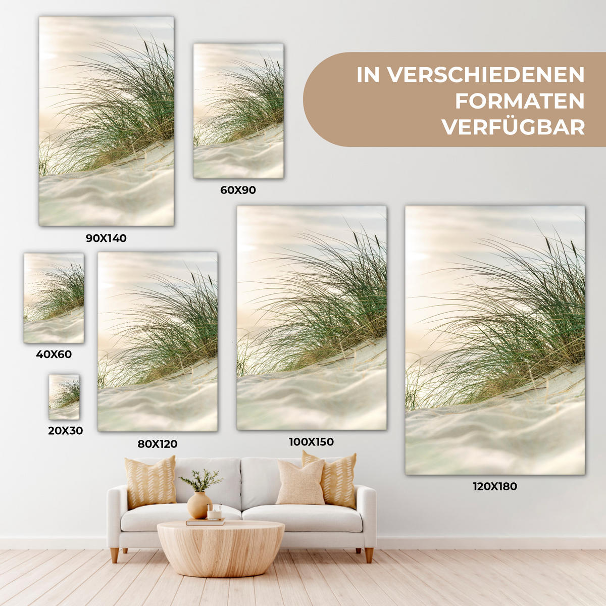 LEINWANDBILD Dünen mit Strandhafer in der Sonne des Nationalparks Schleswig-Holsteinisches Wattenmeer 20x30 cm - Creme, Textil (20/30cm) - MuchoWow