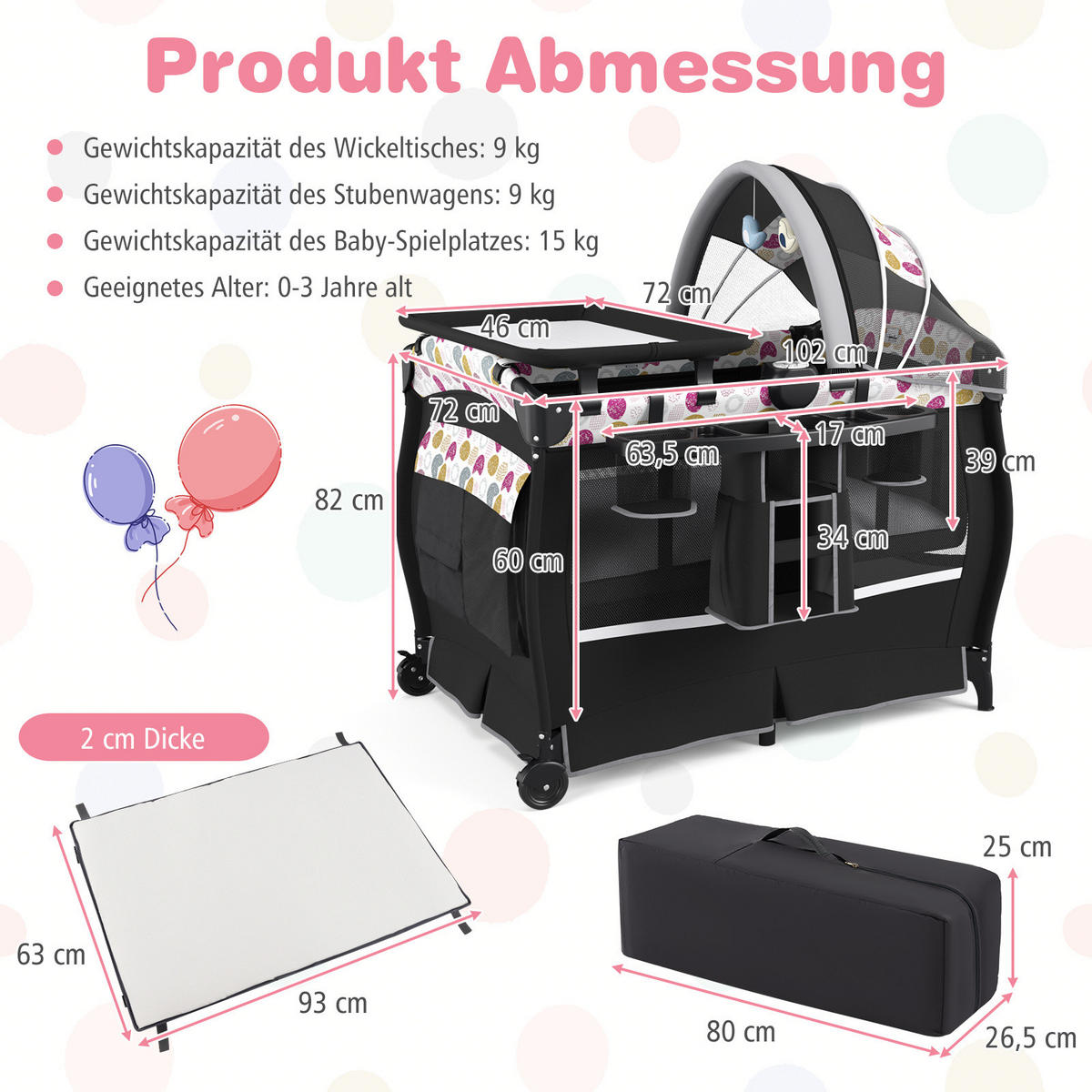 BEISTELLBETT Schwarz - Schwarz, Textil - COSTWAY