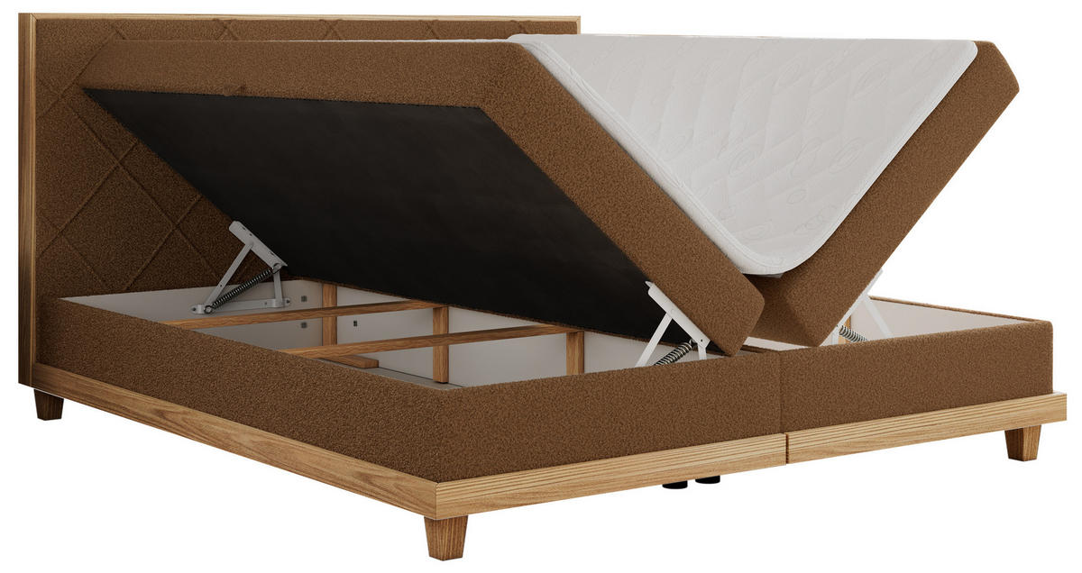 BOXBETT CAICOS 180/200 - Braun Boucle - H4 - Braun, Holz/Textil (180/200cm) - MKS
