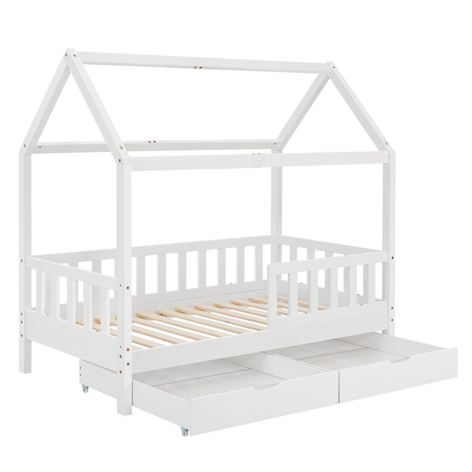 KINDERBETT Marli weiß 90x200 cm mit Bettkasten - Weiß, Holz (90/200cm) - Juskys