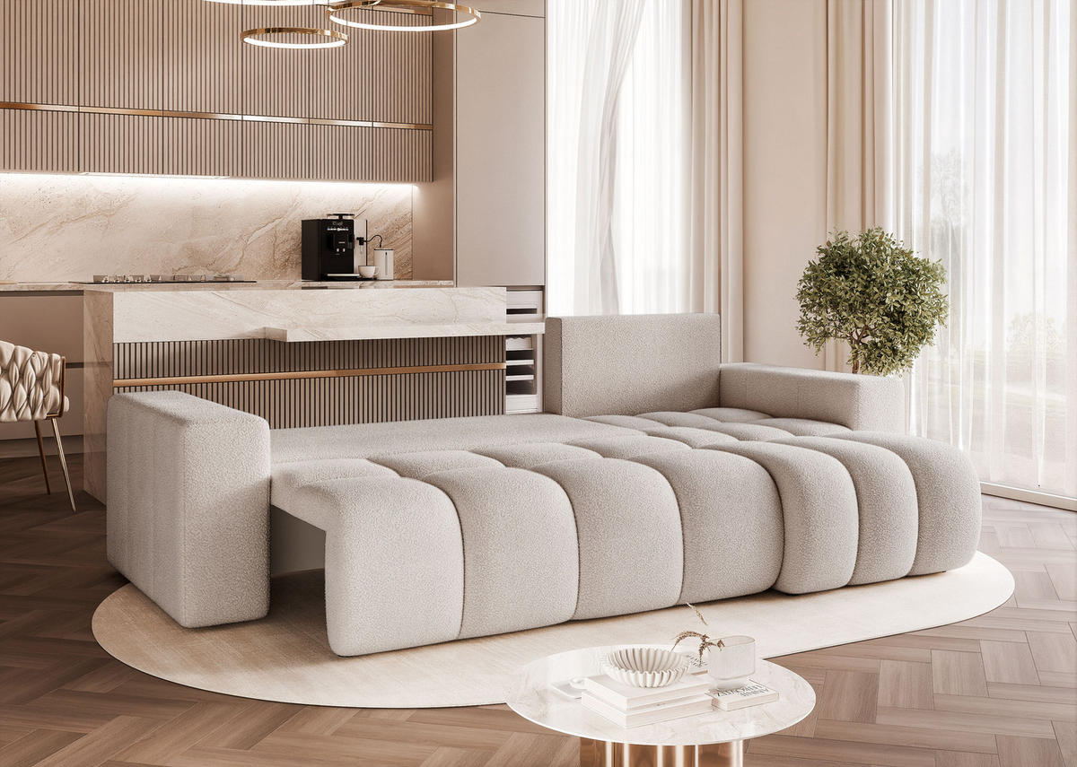 ECKSOFA OFI mit Schlaffunktion und Bettkasten Hellgrau - Hellgrau, Holzwerkstoff/Kunststoff (248/145cm) - Idohome