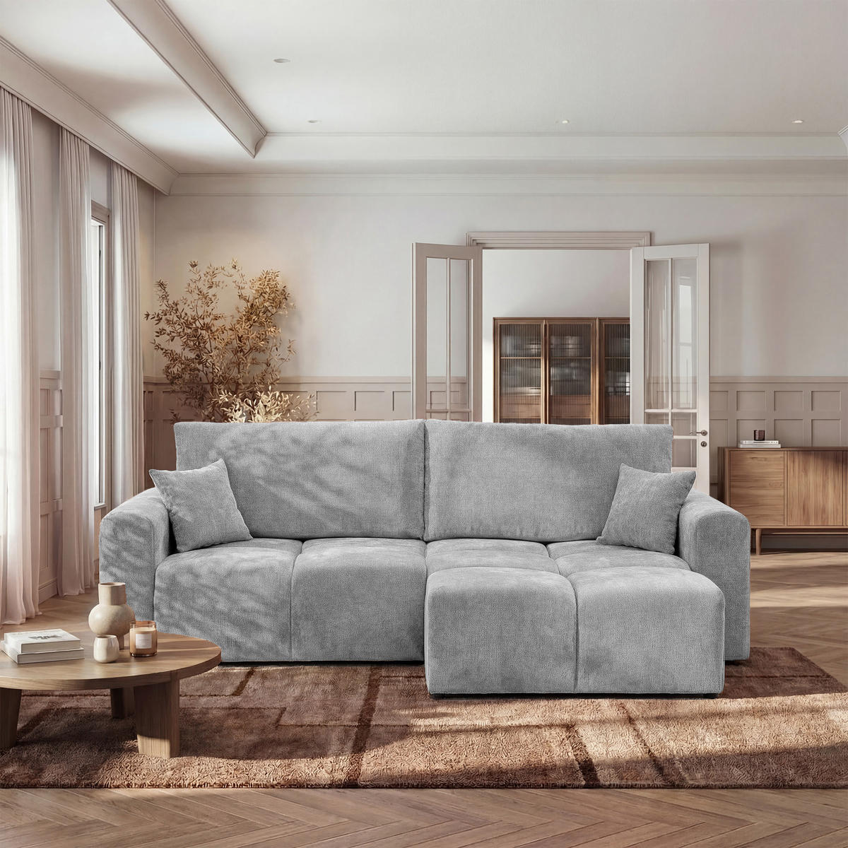 ECKSOFA BALOO mit Schlaffunktion und Bettkasten Hellgrau - Hellgrau, Holzwerkstoff/Kunststoff (250/90/160cm) - Idohome