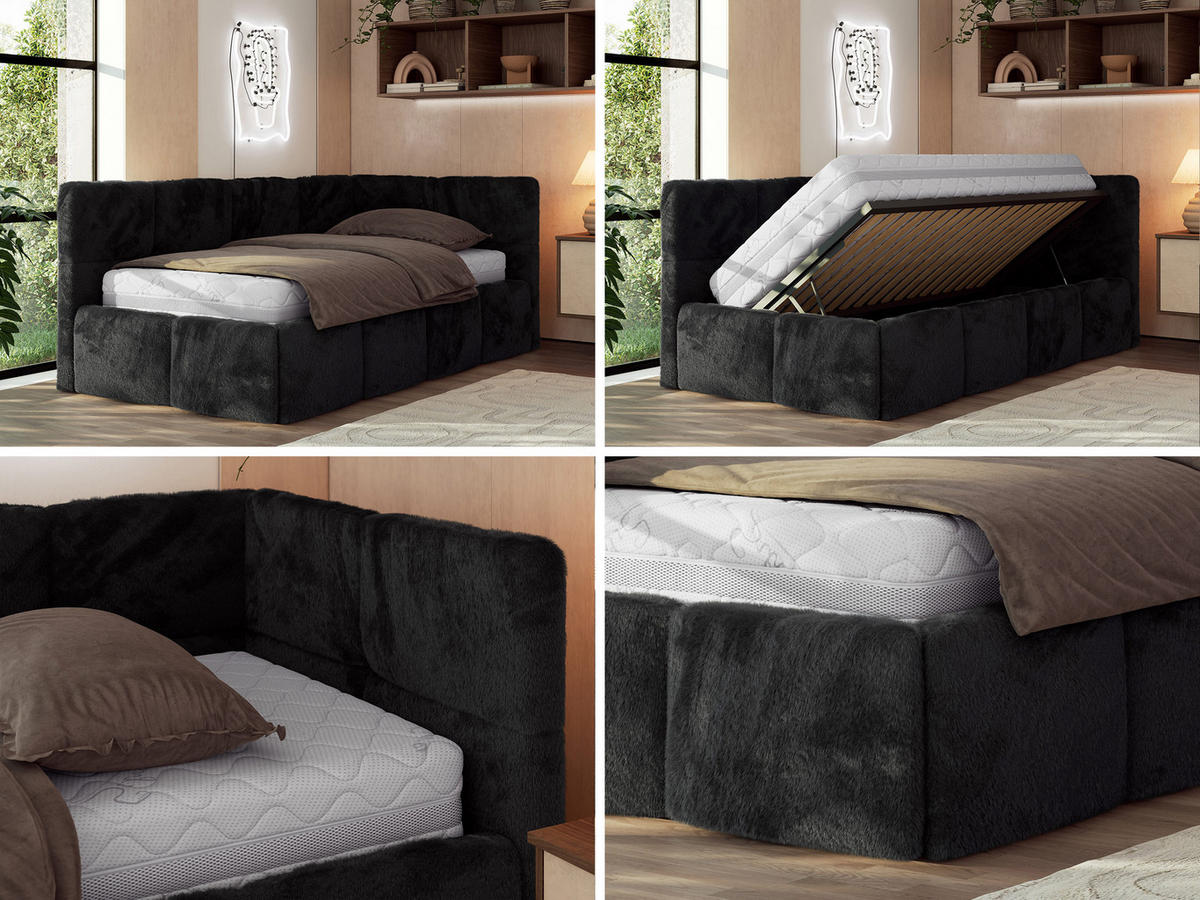 MLÁDEŽNÍ POSTEL ARVO 90/200 - Černá Plyš - Pravá - černá, textil (200/90cm) - MKS