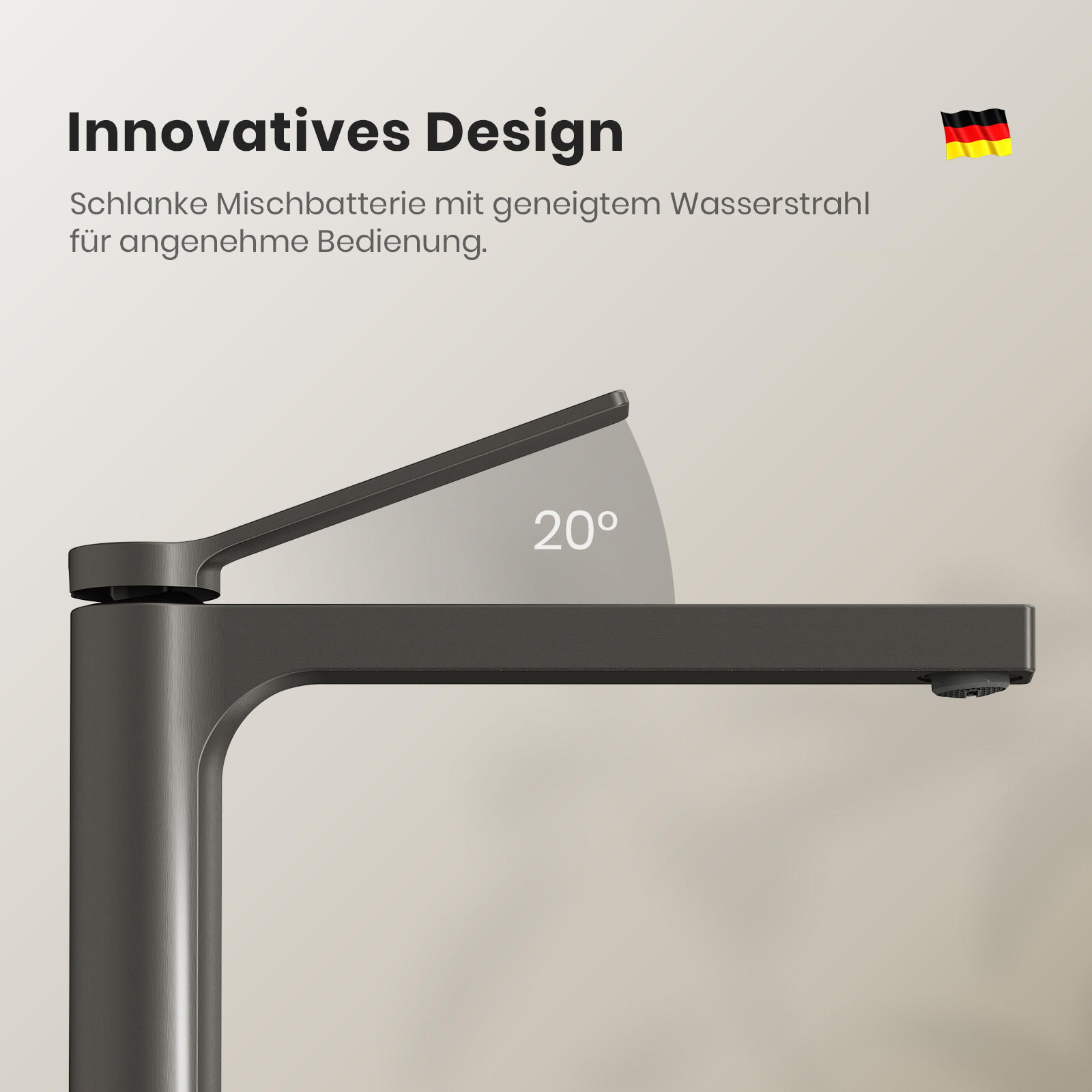 WASCHTISCHARMATUR mit Zertifiziertem Filterelement Anthrazit Matt Hoher Stil - Anthrazit, Metall (23.3/4.6/33.5cm) - EMKE