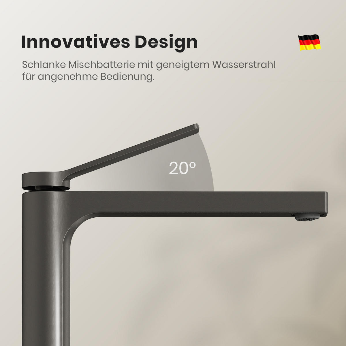 WASCHTISCHARMATUR mit Zertifiziertem Filterelement Anthrazit Matt Hoher Stil - Anthrazit, Metall (23.3/4.6/33.5cm) - EMKE