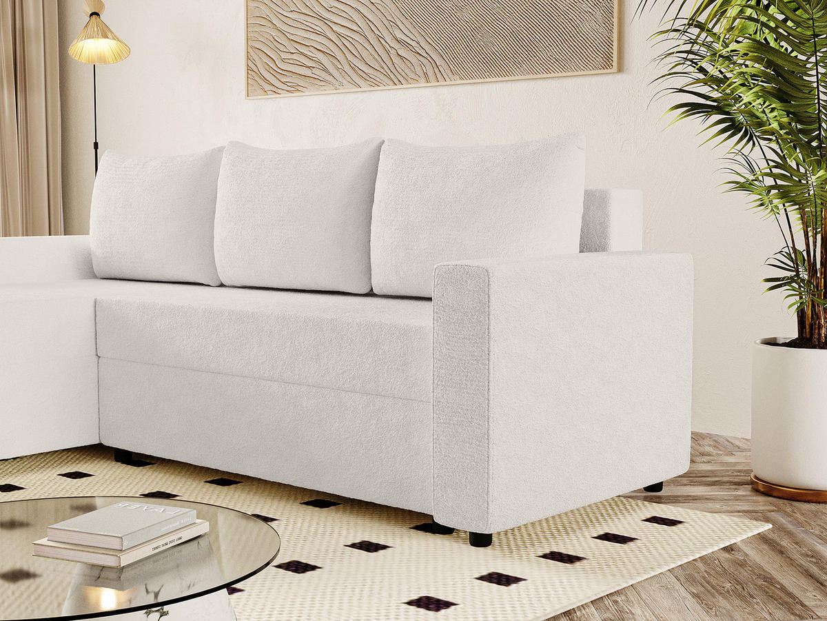 ECKSOFA Goka Lux L mit Schlaffunktion und 2 Bettkästen, Weiß - Weiß, Textil (230/146cm) - Fedve