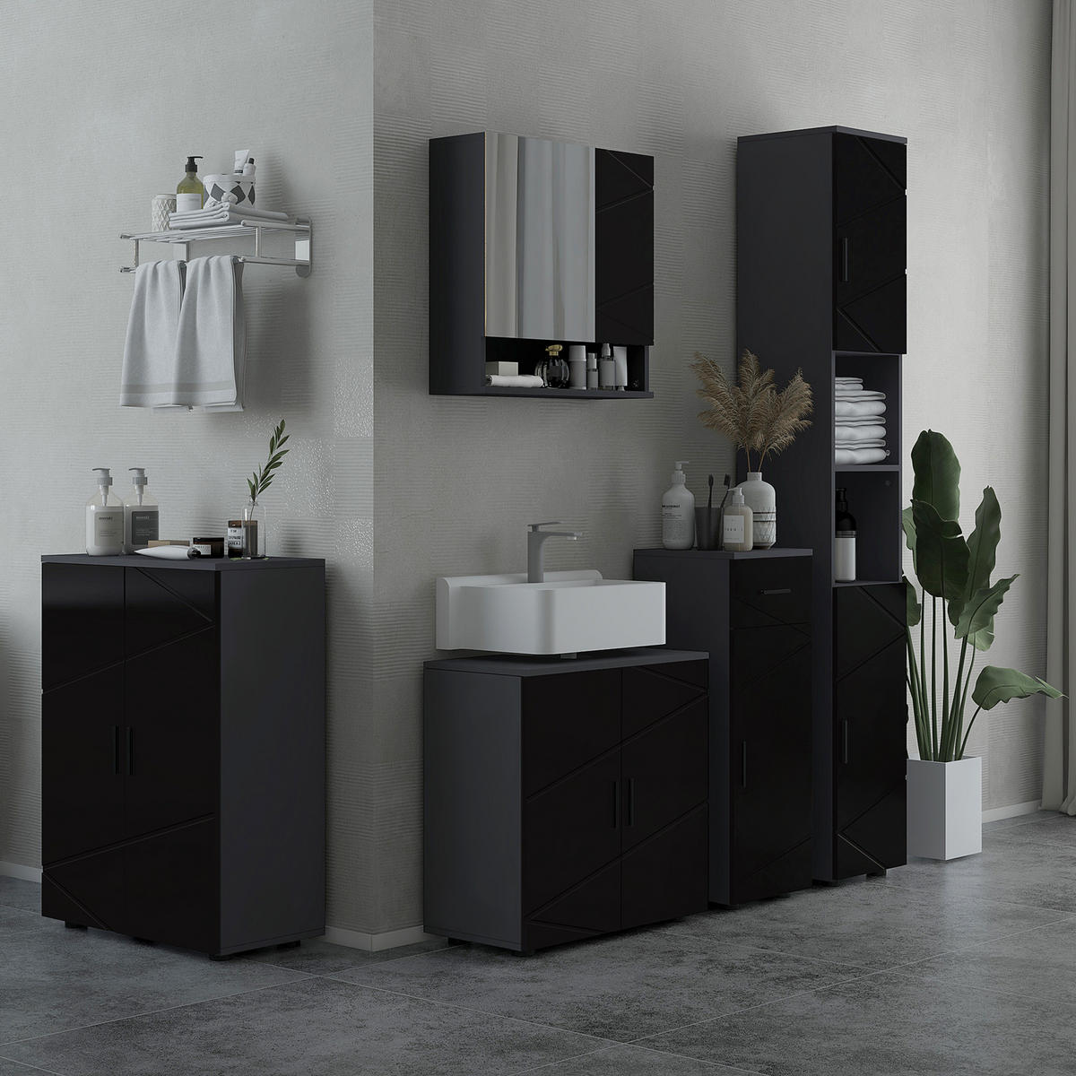 WASCHBECKENUNTERSCHRANK Schwarz, Grau 1 Stück - Beige, Kunststoff (60/60/30cm) - GiPP