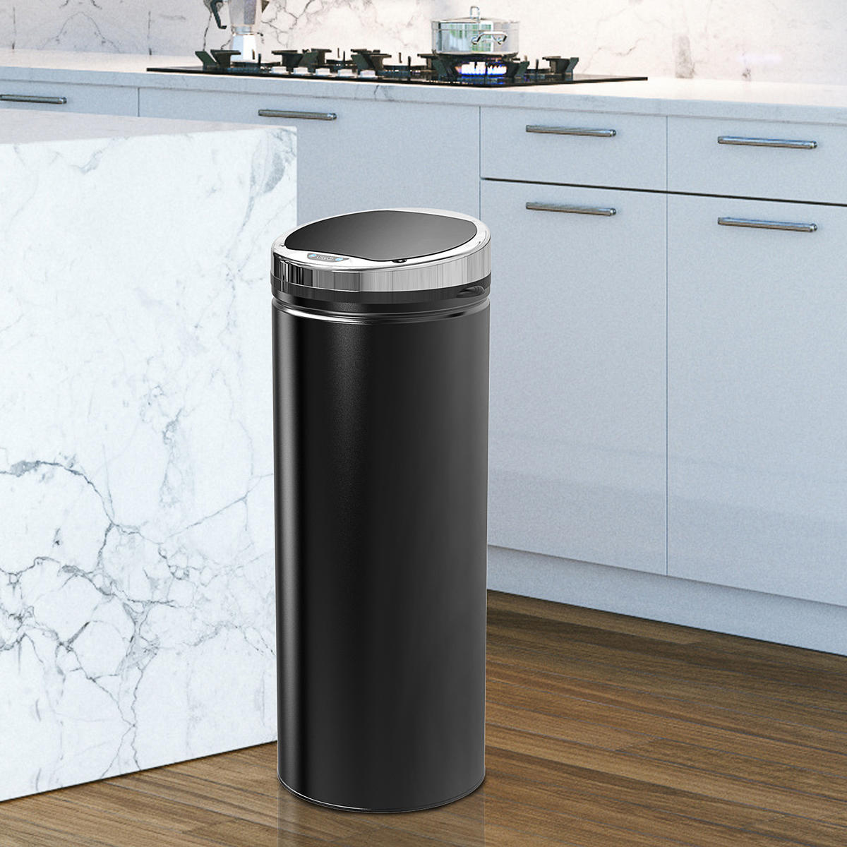 SENSOR Mülleimer 50L Automatischer Abfalleimer für Wohnzimmer, Büro, Schwarz - Schwarz, Metall (30.5/81.5/30.5cm) - HOMCOM