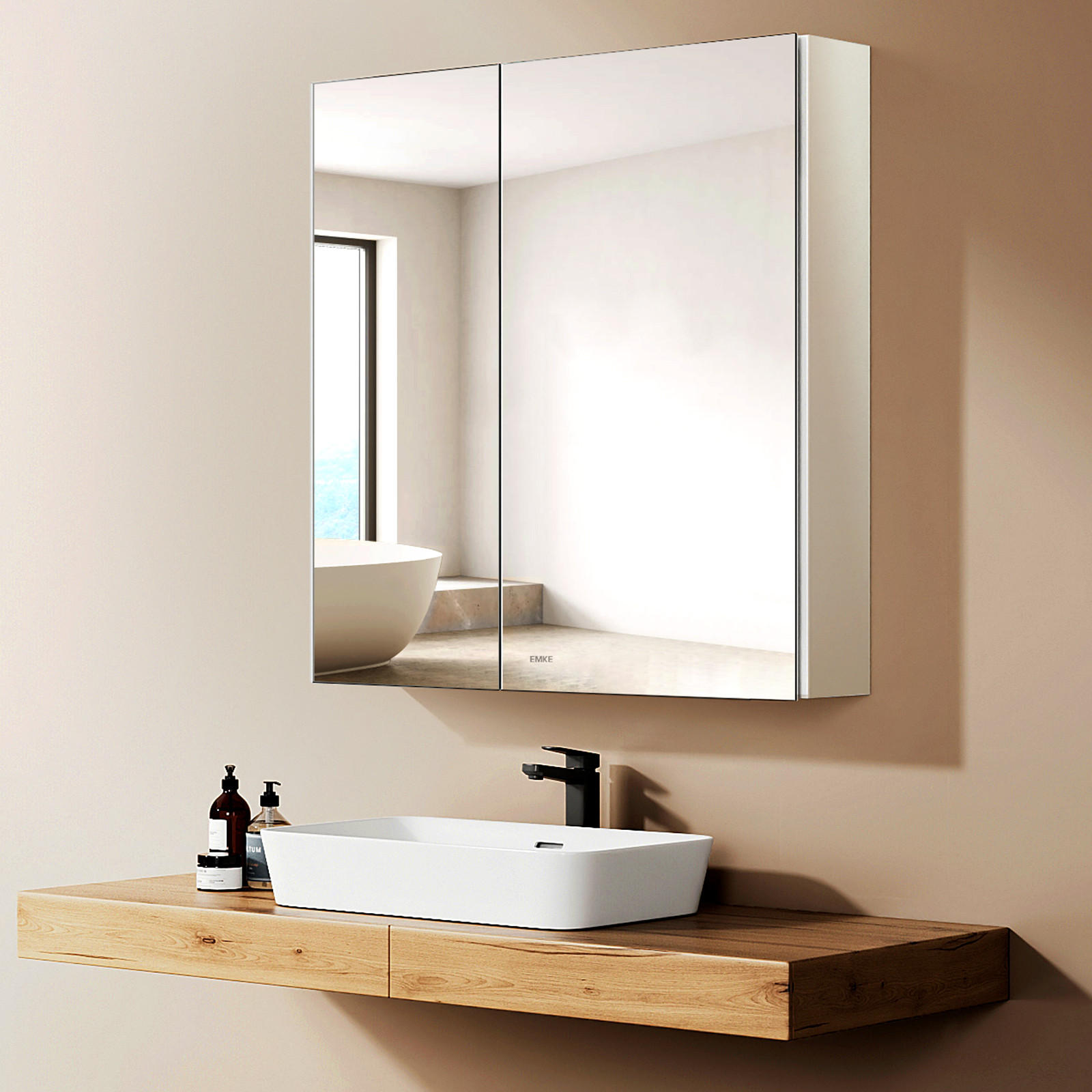 SPIEGELSCHRANK Weiß 65/60/14,5 cm - Weiß, Metall (60/65/14.5cm) - EMKE