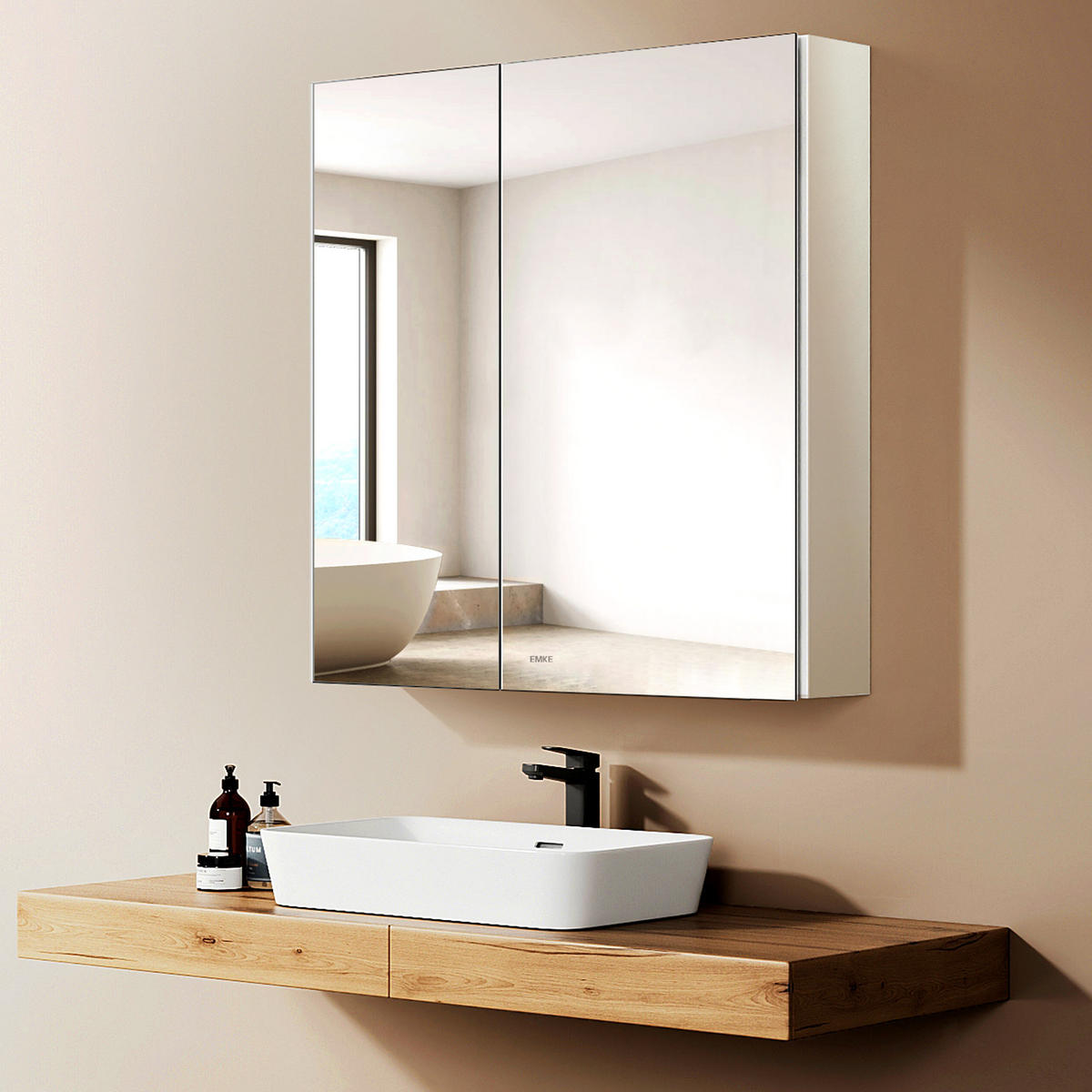 SPIEGELSCHRANK Weiß 65/60/14,5 cm - Weiß, Metall (60/65/14.5cm) - EMKE