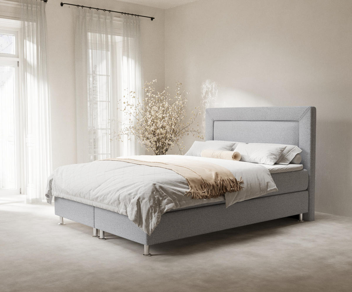 BOXSPRINGBETT Laguno Hellgrau 160/200 cm mit Latex-Topper - Silberfarben/Hellgrau, Holz/Holzwerkstoff (160/200cm) - Maison de Reve