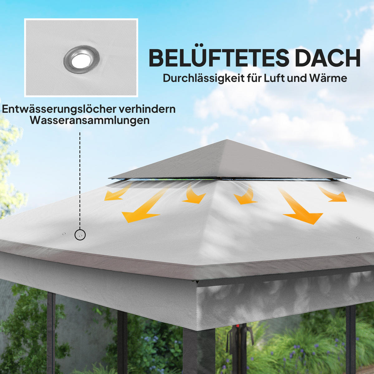 PAVILLON DE-07430 mit Seitenwänden und Insektenschutz Grau - Hellgrau, Textil/Metall (325/270/325cm) - ComfortXL