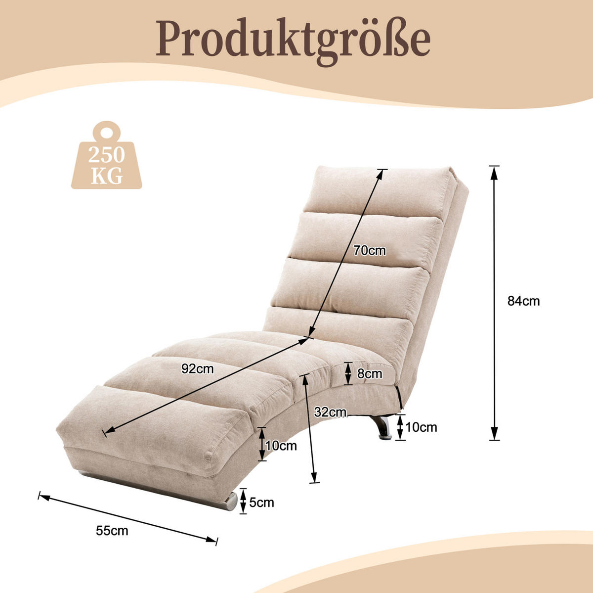 MASSAGELIEGE in Beige 55x148x84 cm mit Vibrationsfunktion und Seitentasche - Beige, Textil (148/84/55cm) - IVMEU