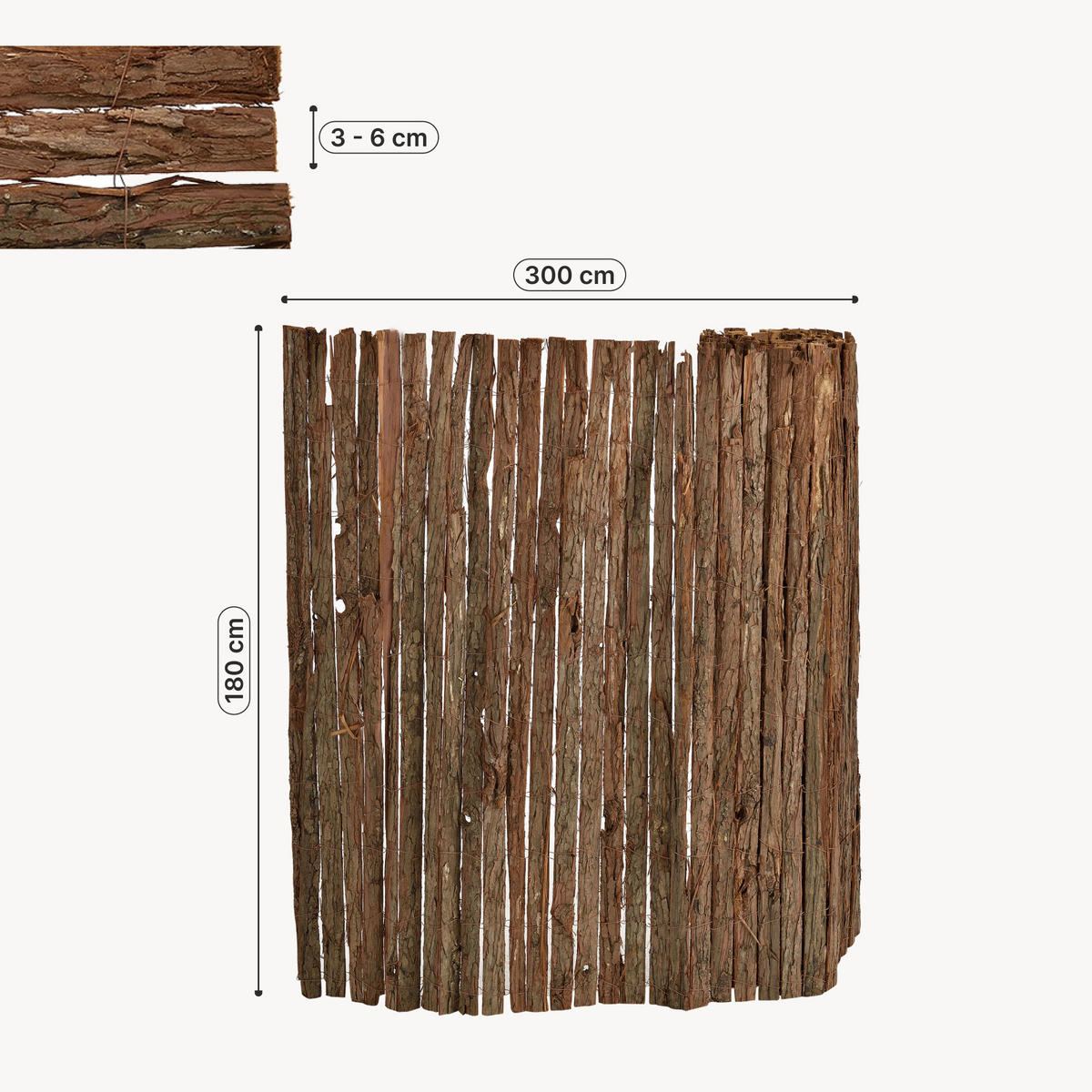 RINDENZAUN Zamora - Dunkelbraun, Naturmaterialien (300/180cm) - casa.pro