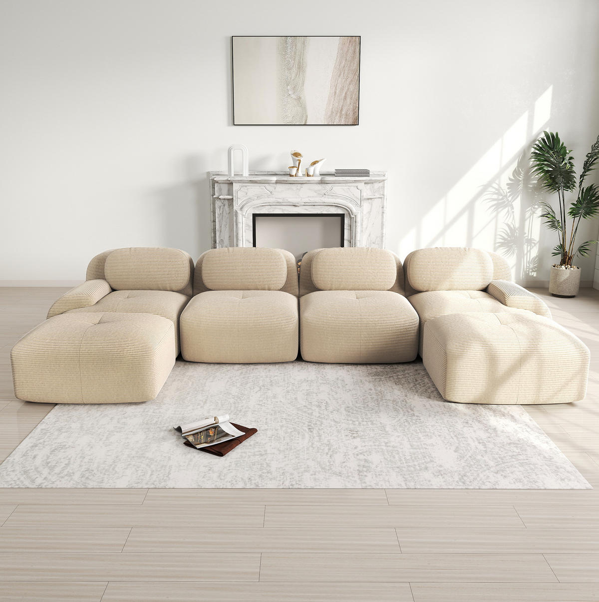 ECKSOFA 388/178/75 cm beige aus Cordstoff rahmenlos und modular ohne Montage - Beige, Textil (178/388cm) - OKWISH