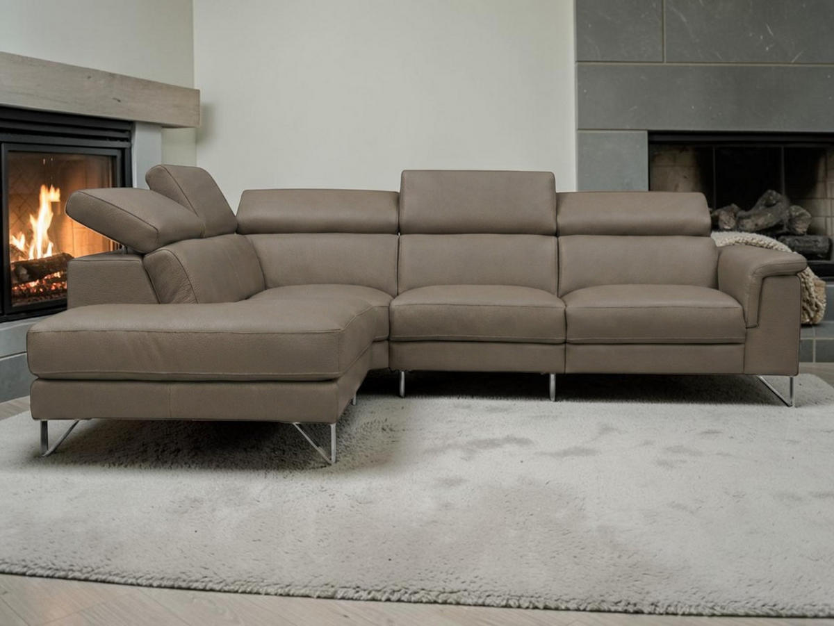 ECKSOFA Antares Echtleder Greige - Greige, Leder/Metall (224/276cm)