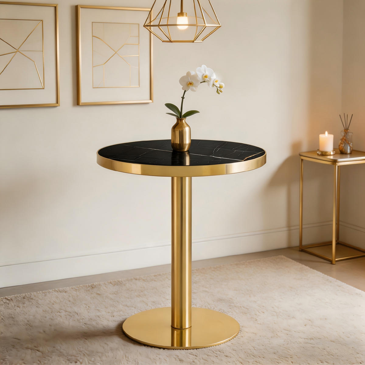 BEISTELLTISCH Schwarz/Gold, 59,5/59,5/73,5 cm - Schwarz, Holzwerkstoff (59.5/59.5/73.5cm) - PANGIVO