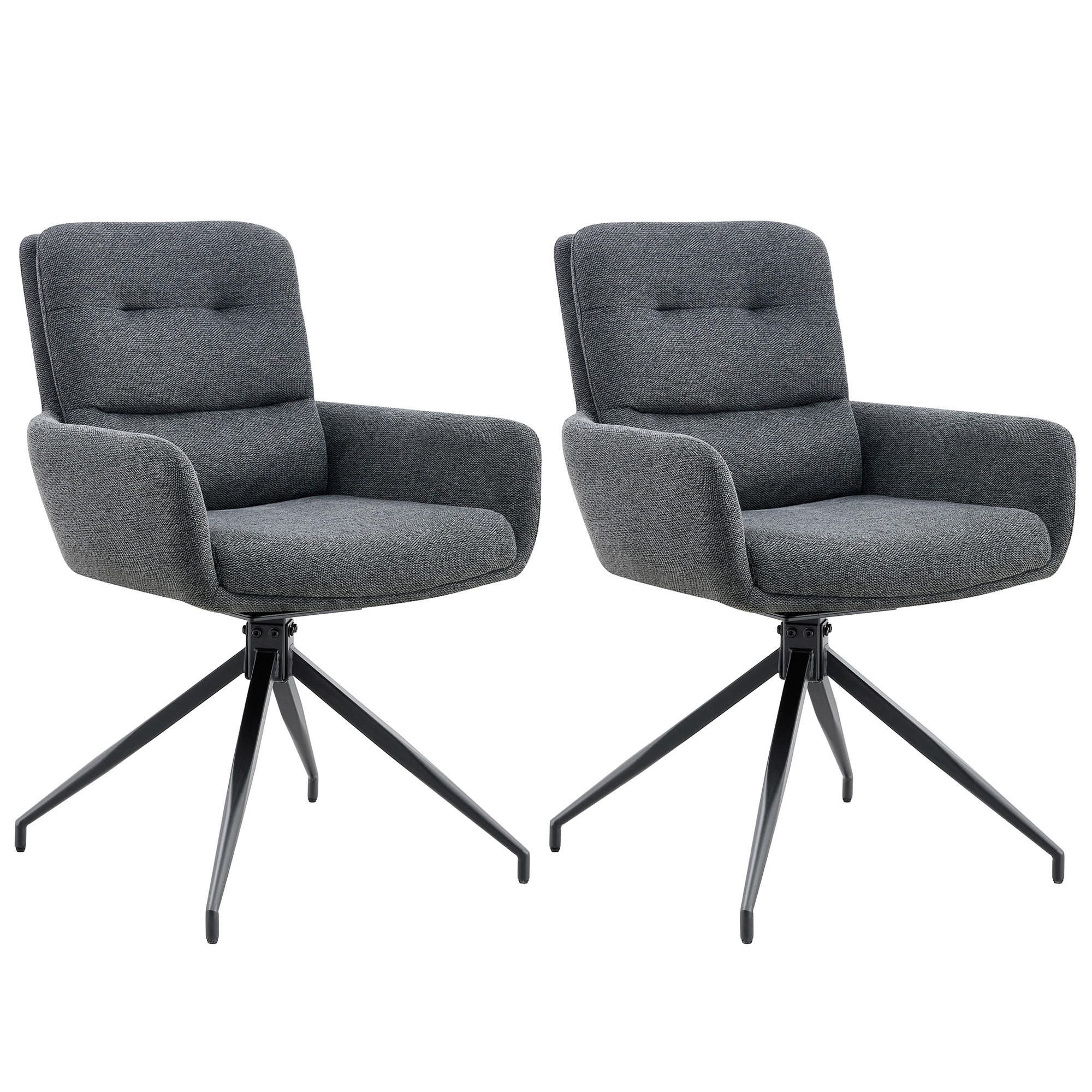 ESSZIMMERSTUHL 2er set stoff leinenoptik gepolstert drehbar metallgestell - Dunkelgrau, Textil (55/85/50cm) - Urban Meuble