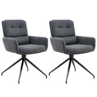 ESSZIMMERSTUHL 2er set stoff leinenoptik gepolstert drehbar metallgestell - Dunkelgrau, Textil (55/85/50cm) - Urban Meuble