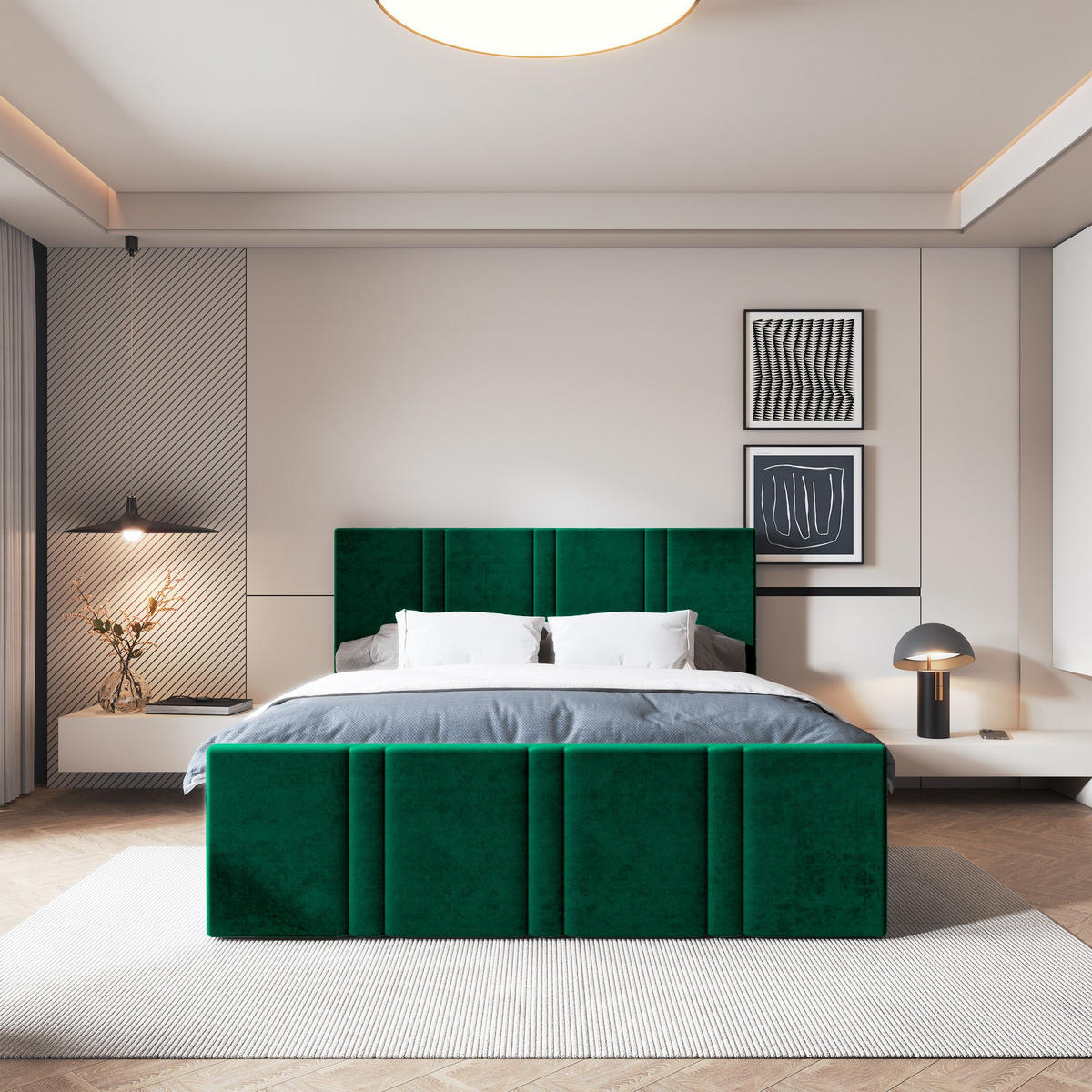 POSTEL BOXSPRING COMOZA 160x200 cm, s matrací a úložným prostorem, tmavě zelená - tmavě zelená, kompozitní dřevo/textil (160/200cm) - MASSENO