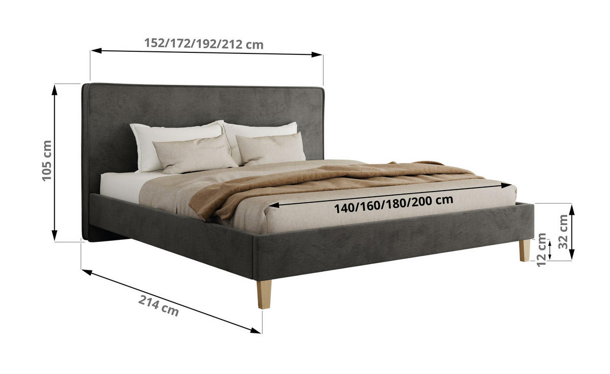 ČALÚNENÁ POSTEĽ LUMARO CLASSIC 160/200 - Tmavosivá Samet - Matrac Foam - jadrový buk/tmavosivá, drevo/textil (160/200cm) - MKS