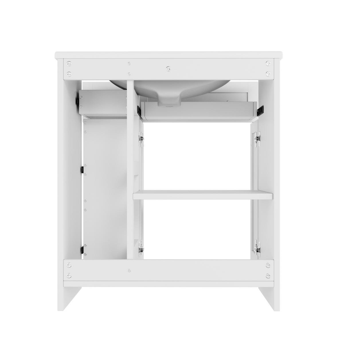 WASCHTISCH Keramik & MDF 76x47x86 cm Weiß freistehend mit Stauraum und Soft-Close - Weiß, Keramik (76/86/47cm) - Modfu