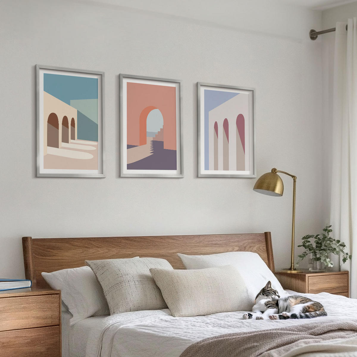 WANDBILDER 3er Set - 40x60 cm Silberner Rahmen - Architekturgrafiken in Pastellfarben - Silberfarben, Kunststoff (40/60cm) - ArtPrintCave
