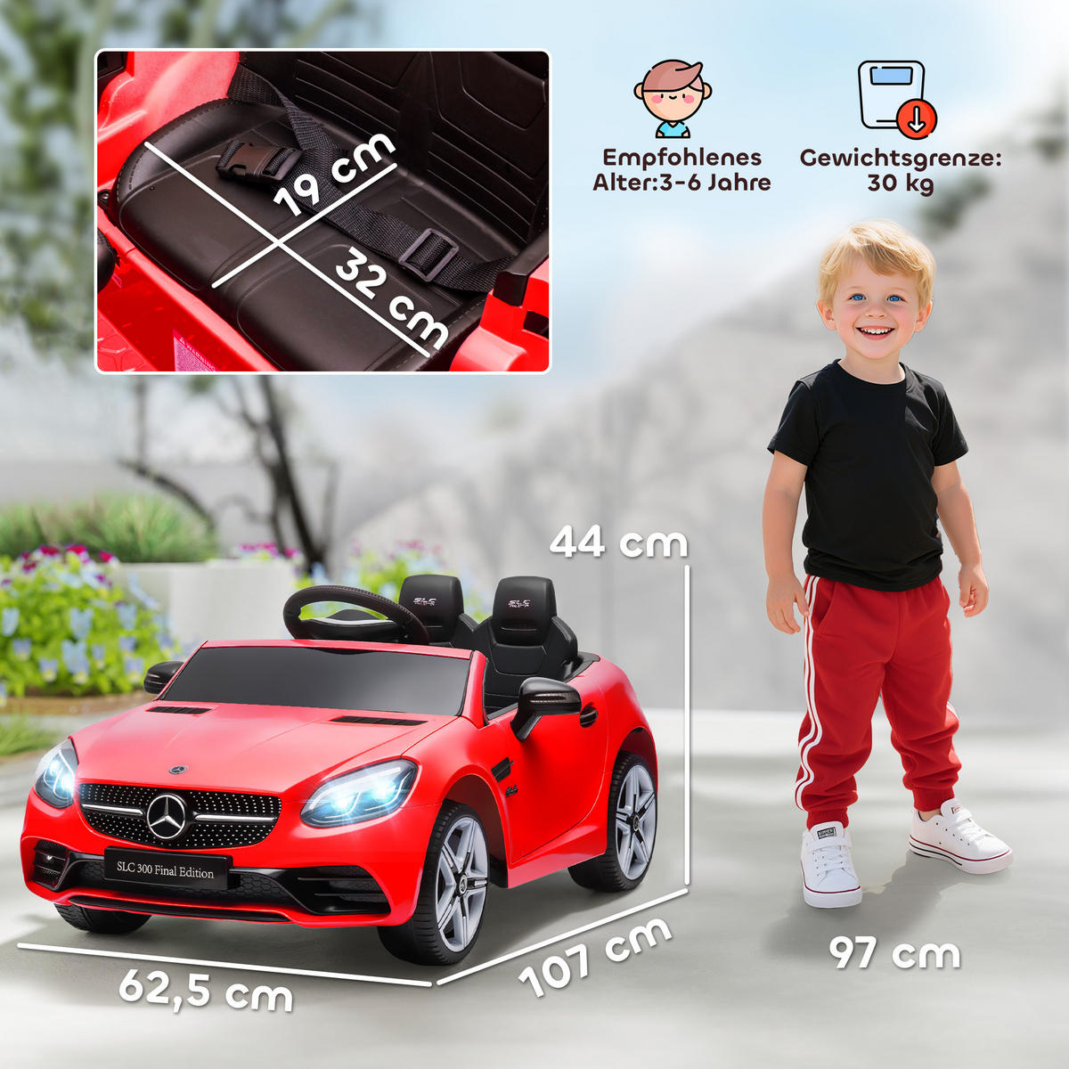 KINDER Elektroauto, 12V Kinderfahrzeug mit 2,4G-Fernbedienung, Musik USB - Rot, Metall (107/62.5/44cm) - AIYAPLAY